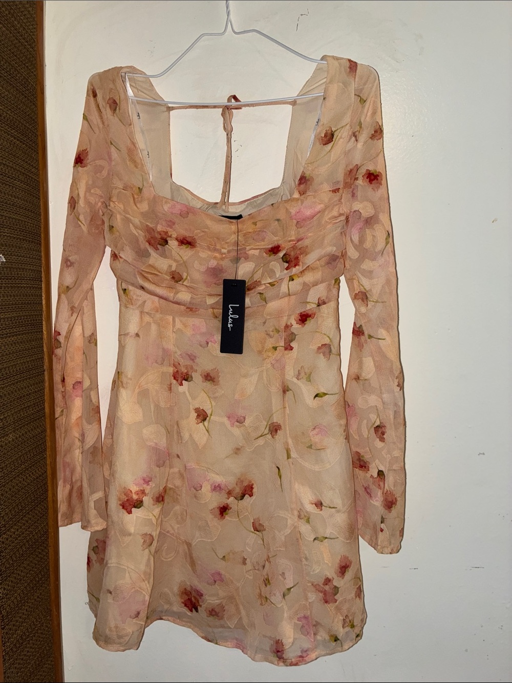 Lulu's Blush Floral Long-Sleeve Square-Neck Mini Dress